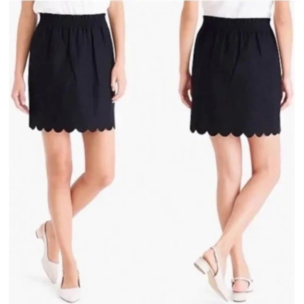 J. Crew Dark Blue Scalloped Edge  Linen Blend Skirt‎ Lined Womens Size 6